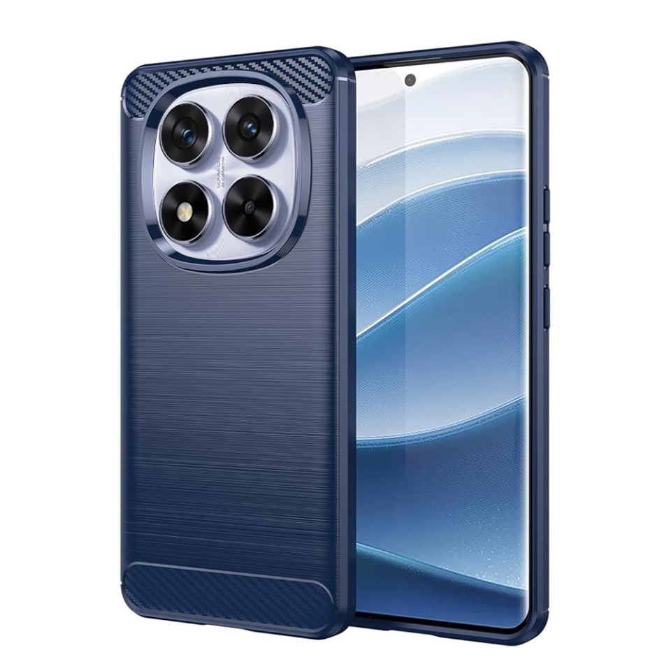 Husa pentru Xiaomi Redmi Note 14 Pro din Silicon Premium, Slim, cu textura Fibra Carbon - Albastru