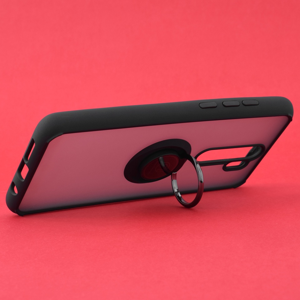 Husa pentru Xiaomi Redmi Note 8 Pro, SKYDDAR INNOVATION, Glinth cu Inel Rotativ 360° Magnetic, Negru, set cu sticker - 1 | YEO