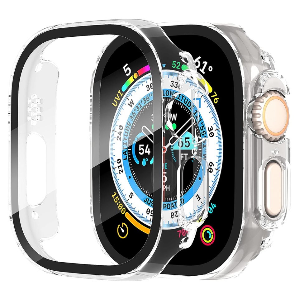 Husa Protectie 360°, Ultra-Subtire, Anti-Soc pentru Apple Watch Ultra / Ultra 2, Anti-Soc Full Screen - Transparenta