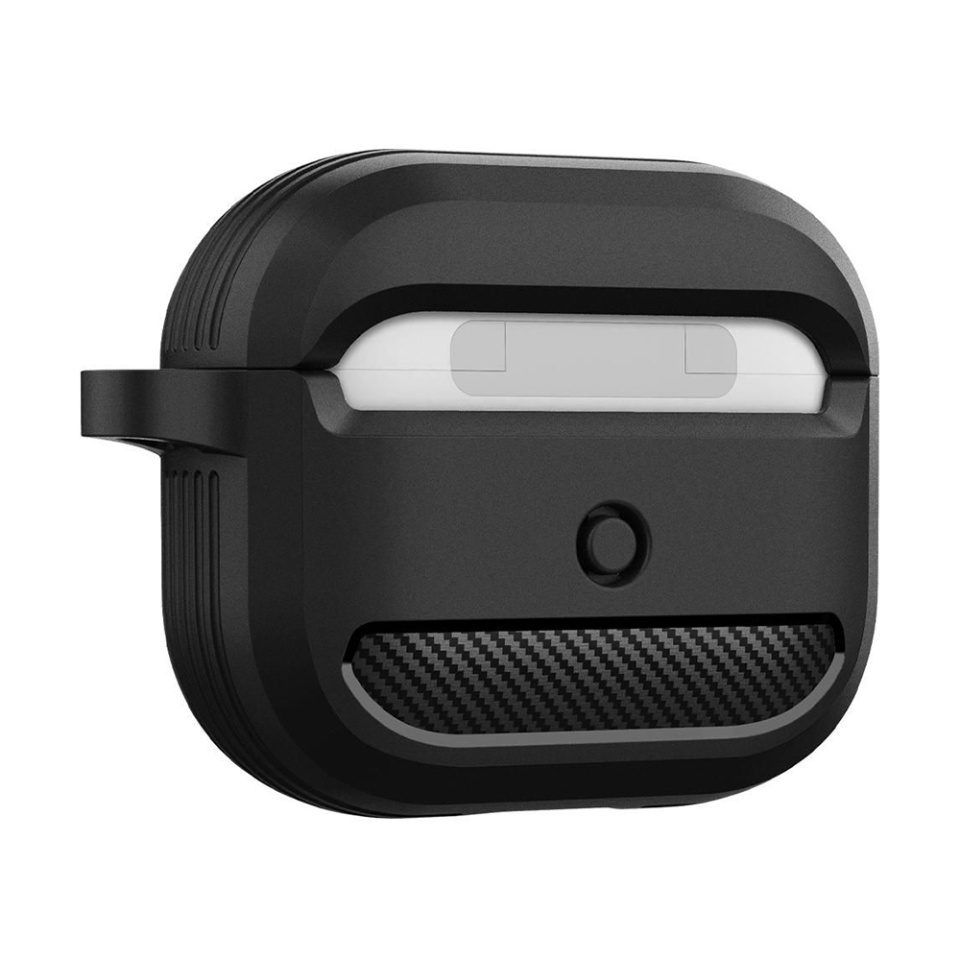 Husa Protectie pentru AirPods 3, din Fibra de Carbon Silicon, cu Breloc Carabina, Incarcare Wireless, EarSafe - Verde - 2 | YEO
