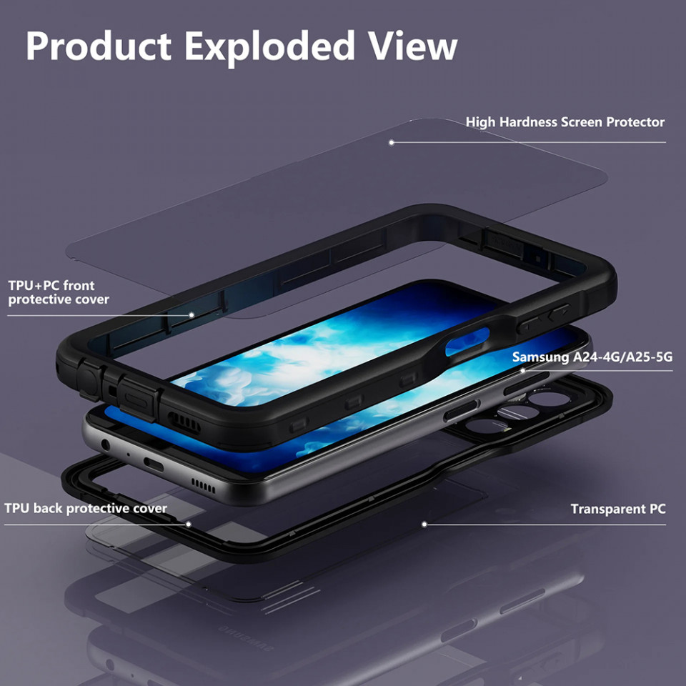 Husa Samsung Galaxy A25 5G rezistenta la apa, Waterproof IP68, ShellBox - Negru - 3 | YEO