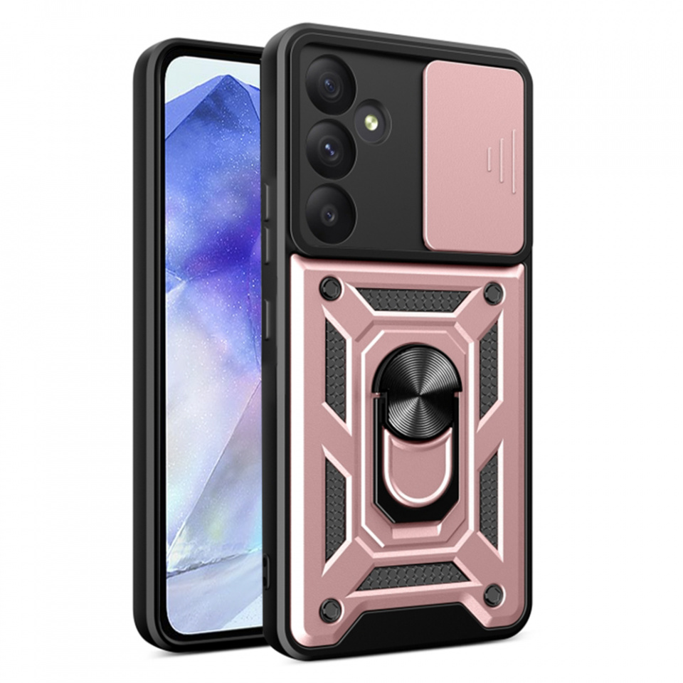Husa Samsung Galaxy A55 5G cu inel magnetic si protectie camera Skyddar CamShield - Rose Gold