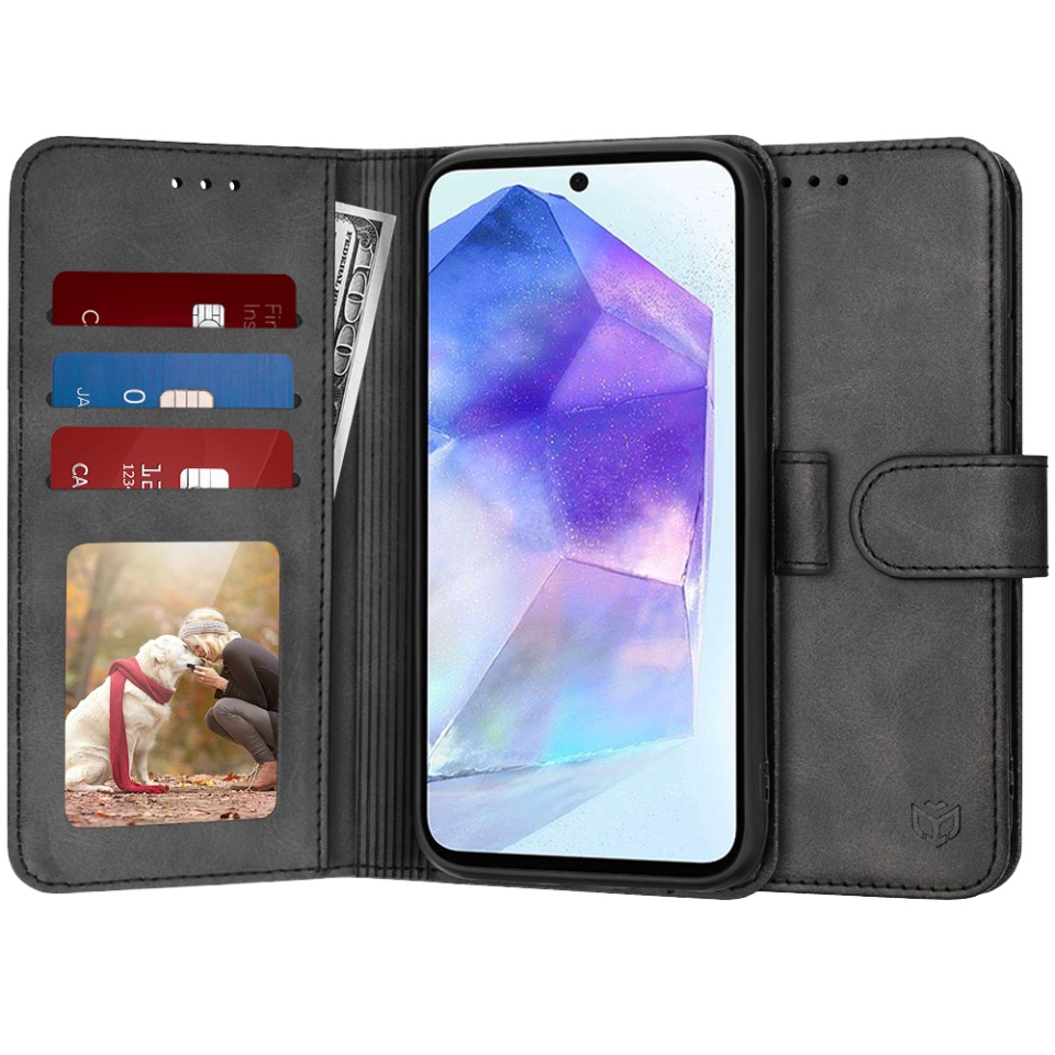 Husa Samsung Galaxy A55 5G tip carte, cu Portofel Interior, Protectie la socuri, SKYDDAR Elite Book - Negru