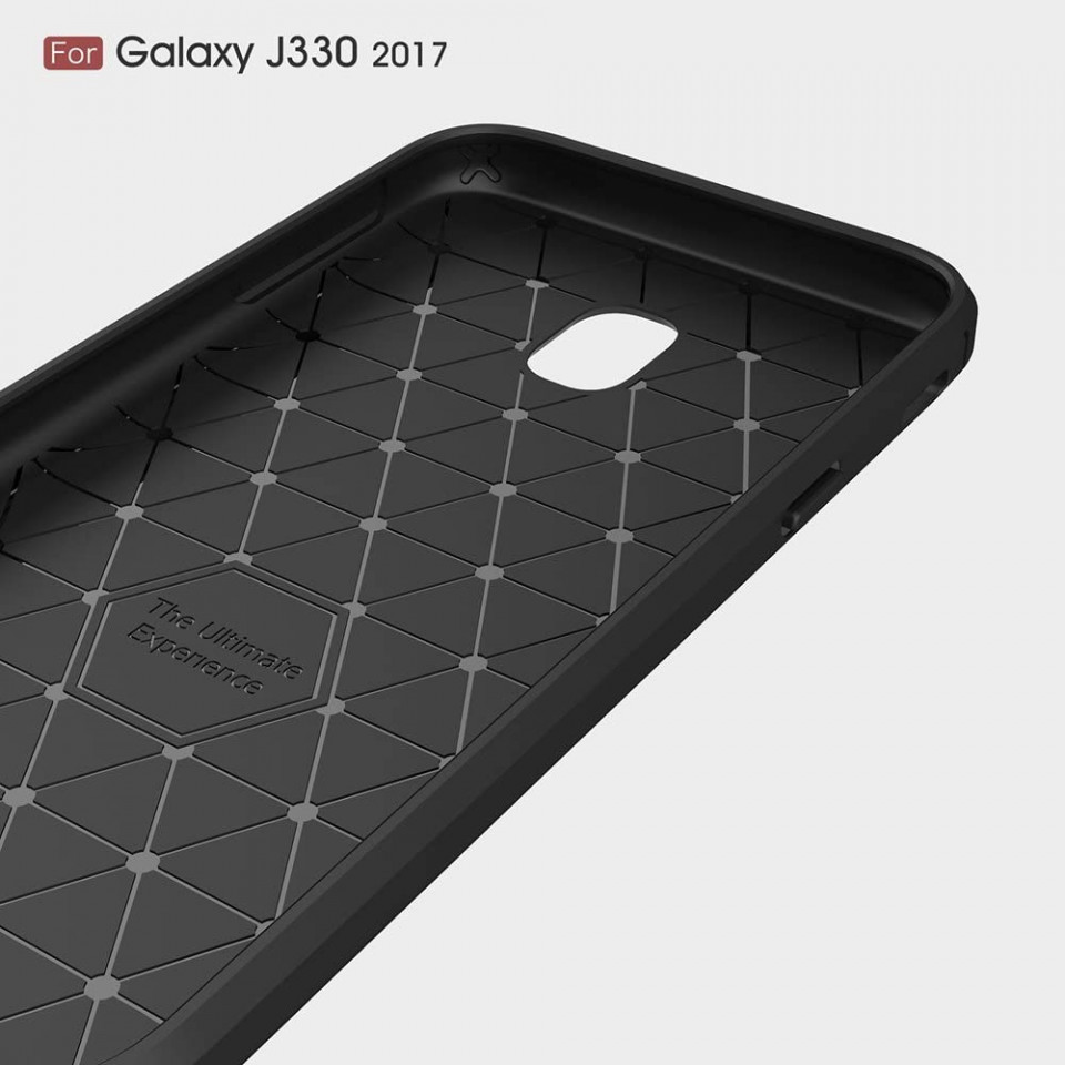 Husa Samsung Galaxy J3 2017 din silicon, Slim, cu textura Fibra Carbon - Negru - 2 | YEO