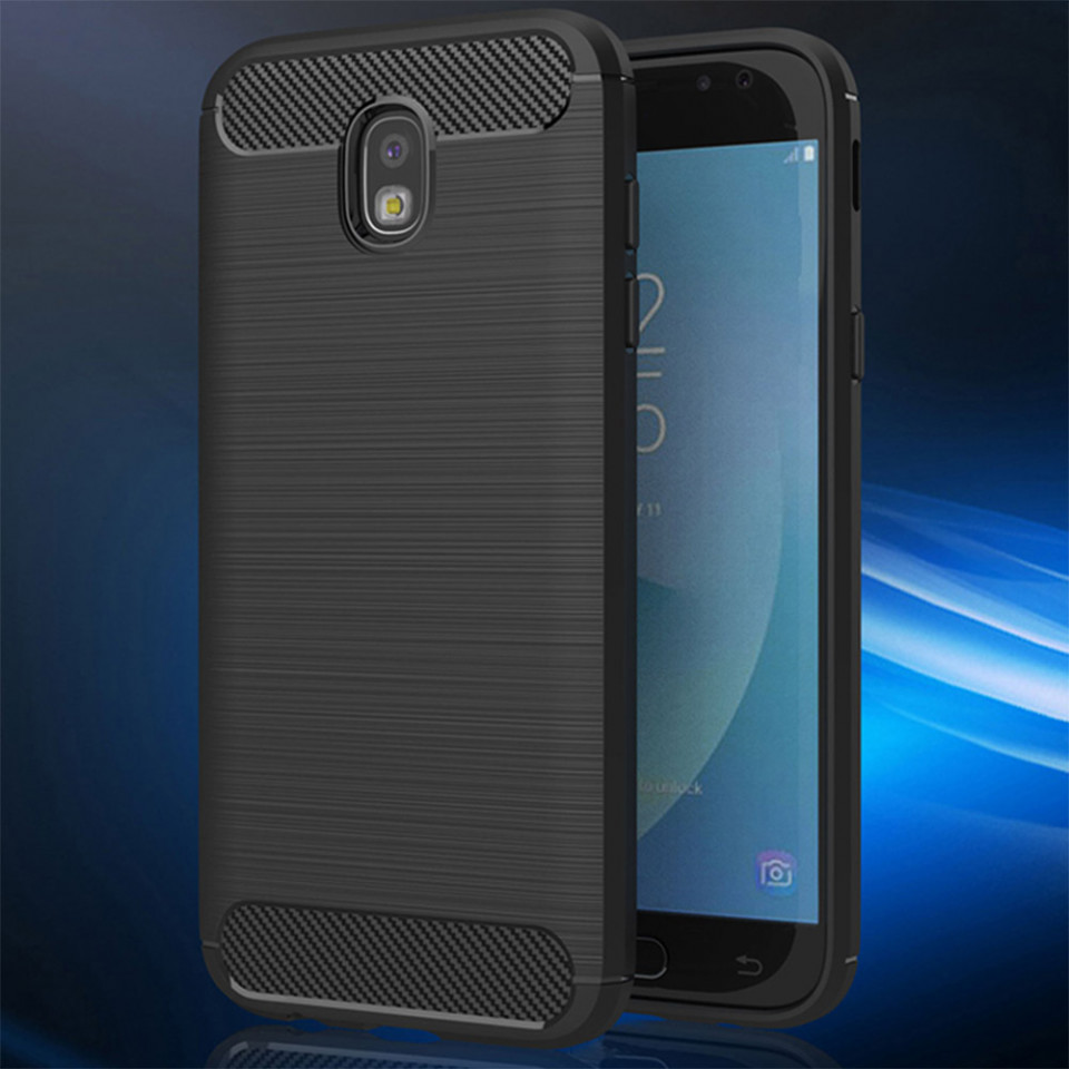Husa Samsung Galaxy J7 2017 din silicon, Slim, cu textura Fibra Carbon - Negru - 3 | YEO