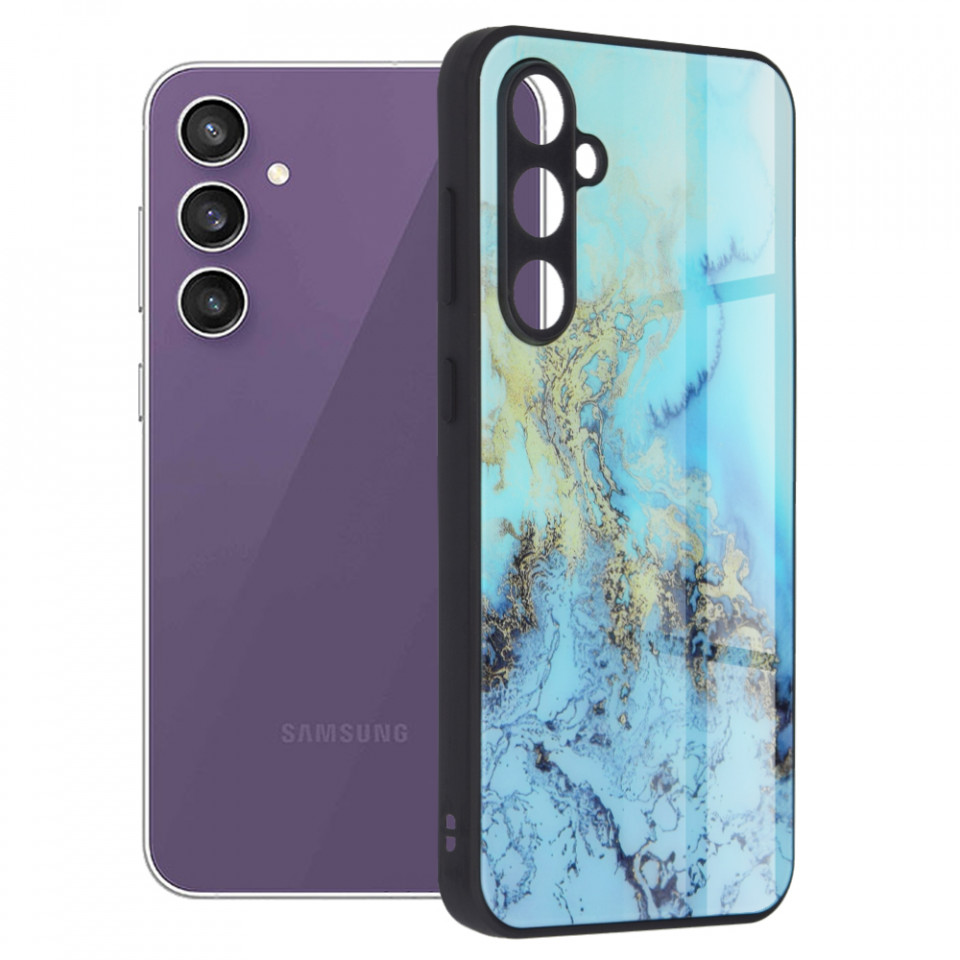 Husa Samsung Galaxy S23 FE cu sticla securizata, Techsuit Glaze - Blue Ocean