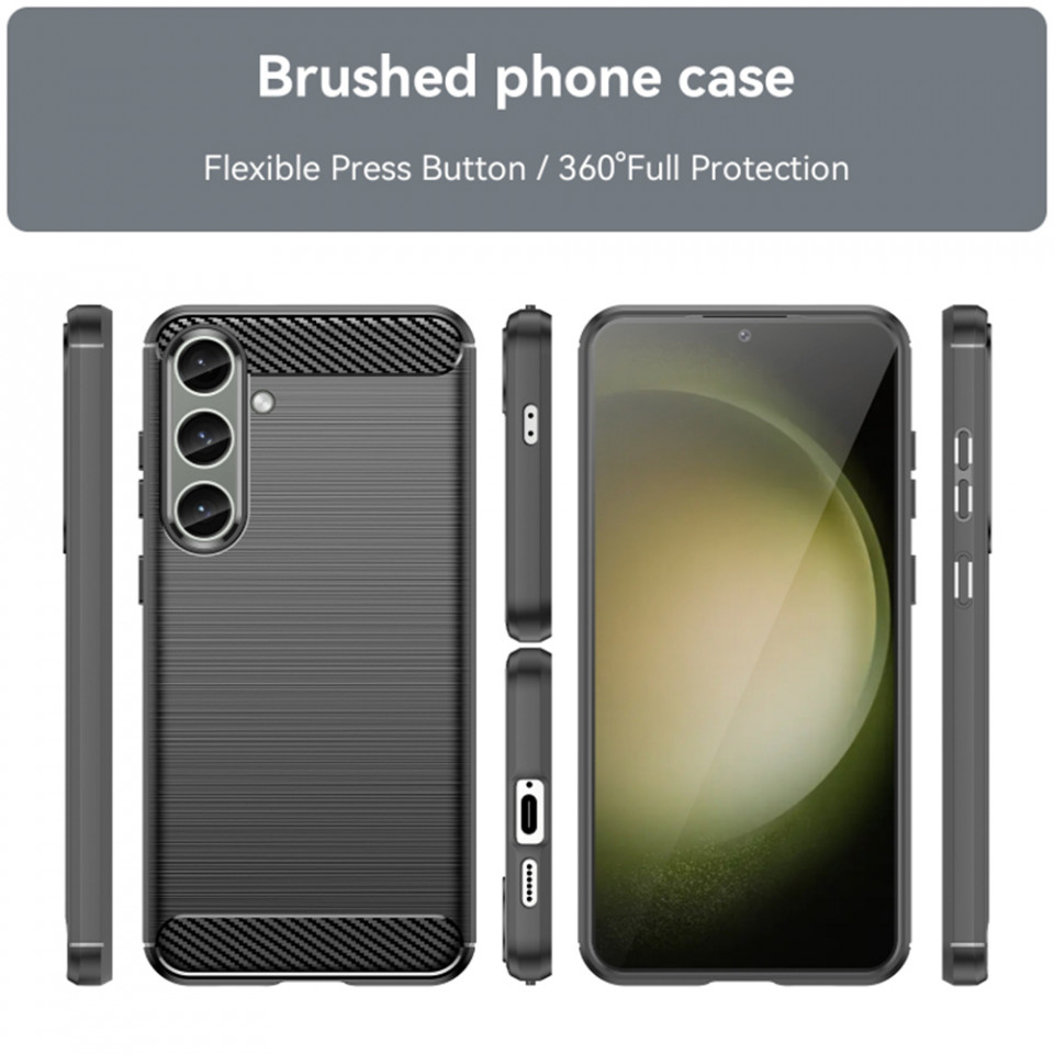 Husa Samsung Galaxy S24 Plus din silicon, Slim, cu textură Fibra Carbon - Negru - 1 | YEO