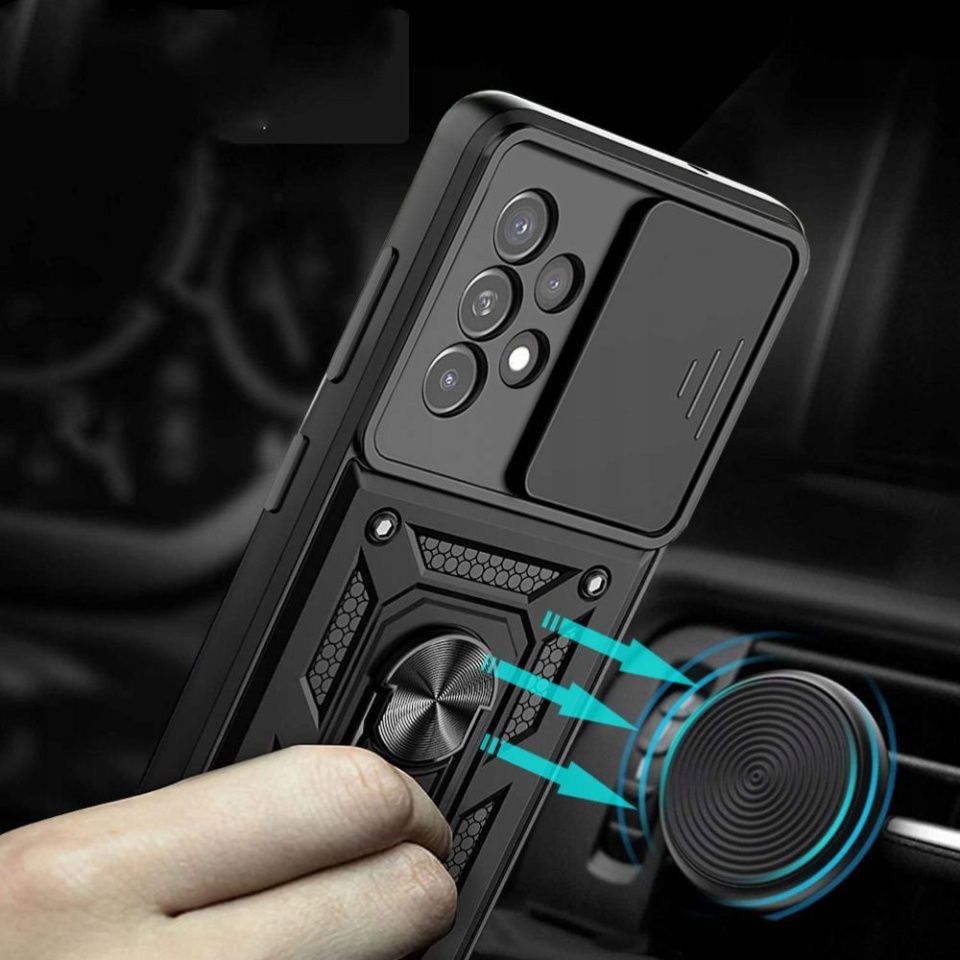 Husa Samsung Galaxy Xcover7 cu inel magnetic si protectie camera Skyddar CamShield - Negru - 2 | YEO