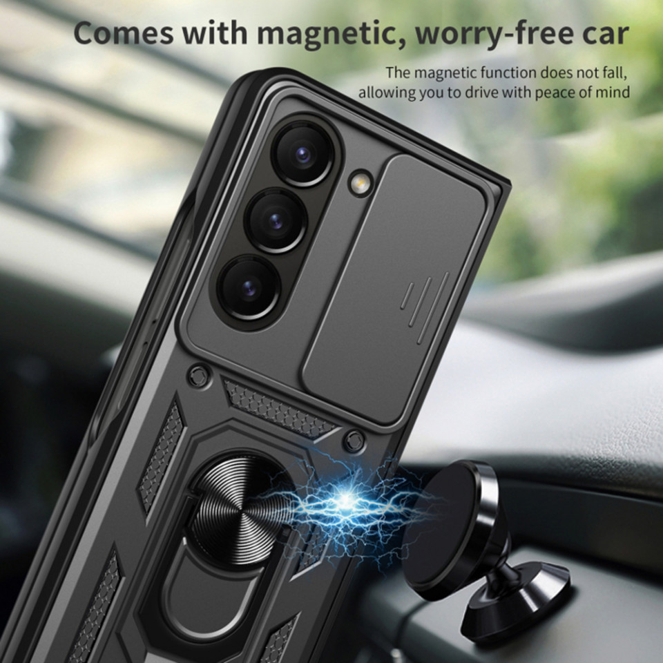 Husa Samsung Galaxy Z Fold5 cu inel magnetic si protectie camera Skyddar CamShield - Albastru - 3 | YEO