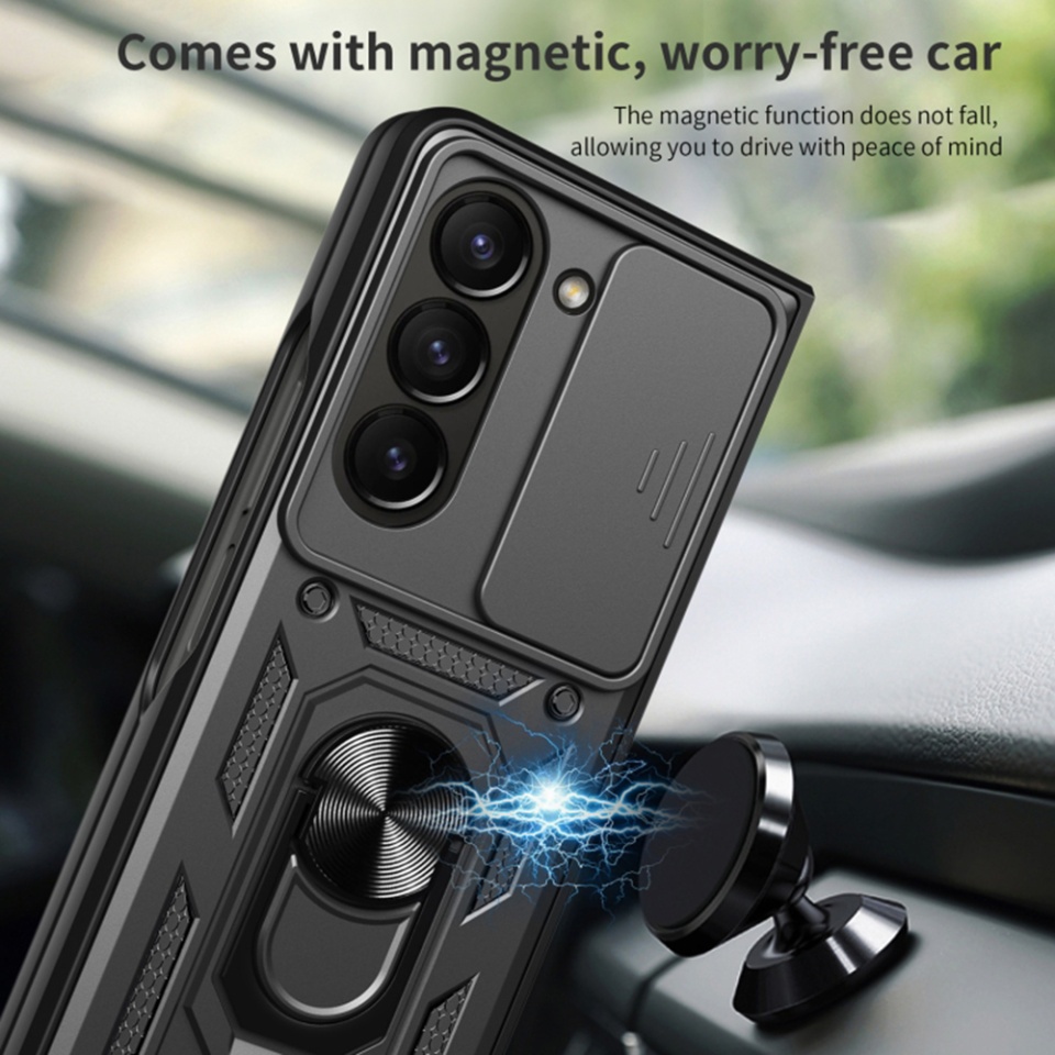 Husa Samsung Galaxy Z Fold6 cu inel magnetic si protectie camera Skyddar CamShield - Negru - 1 | YEO