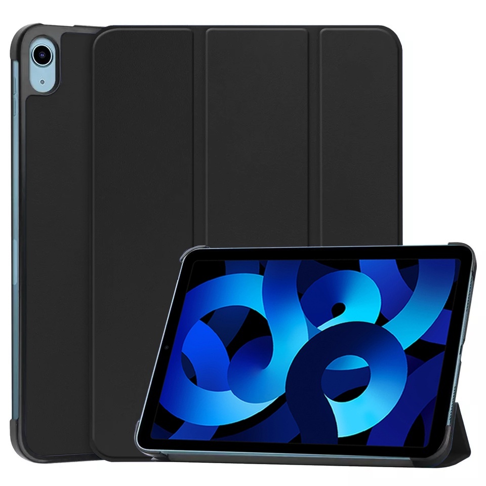 Husa tableta pentru Apple iPad Air 4 (2020) / Air 5 (2022), SKYDDAR INNOVATION, cu suport Multi-Unghi si functie Sleep/Wake, FoldPro, Negru, set cu sticker