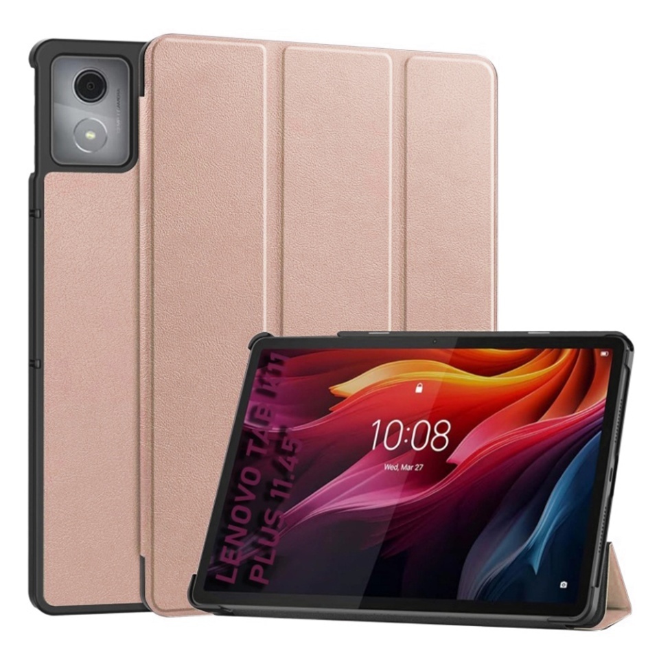 Husa tableta pentru Lenovo Tab K11 Plus, SKYDDAR INNOVATION, cu suport Multi-Unghi si functie Sleep/Wake, FoldPro, Roz, set cu sticker