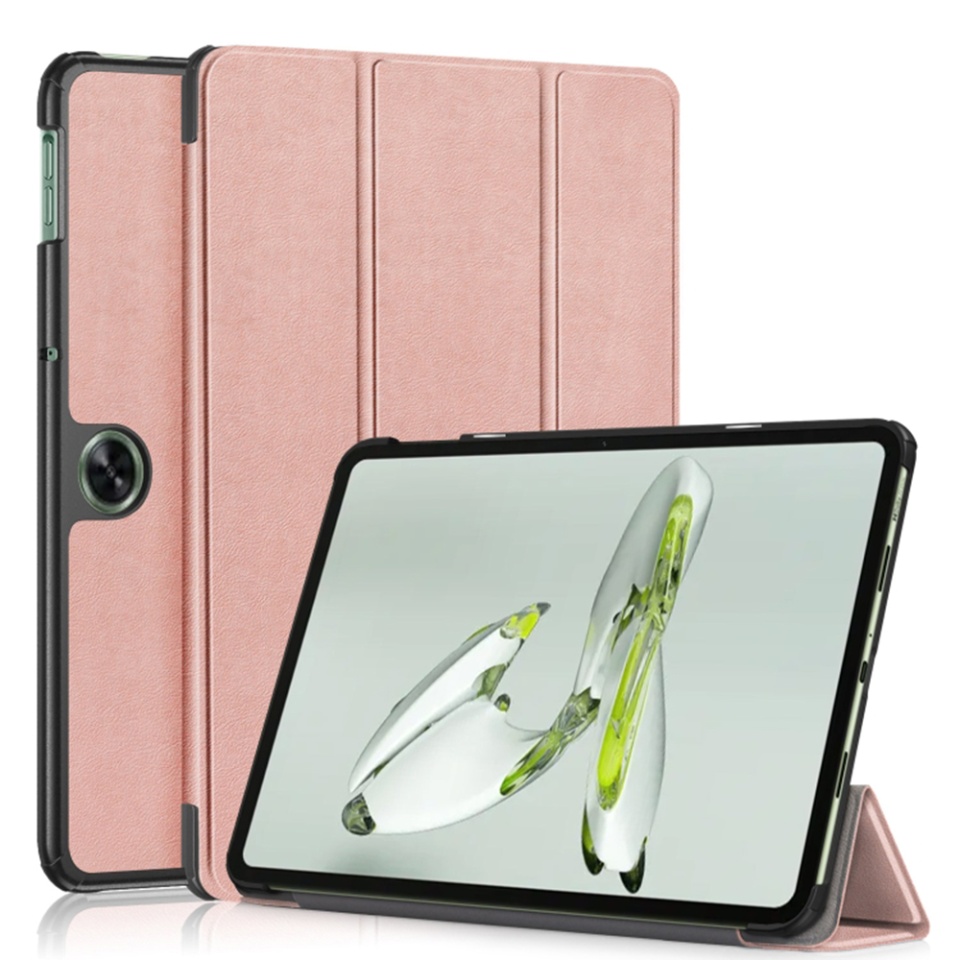 Husa tableta pentru OnePlus Pad Go / Oppo Pad Air2 / Oppo Pad Neo, SKYDDAR INNOVATION, cu suport Multi-Unghi si functie Sleep/Wake, FoldPro, Roz, set cu sticker