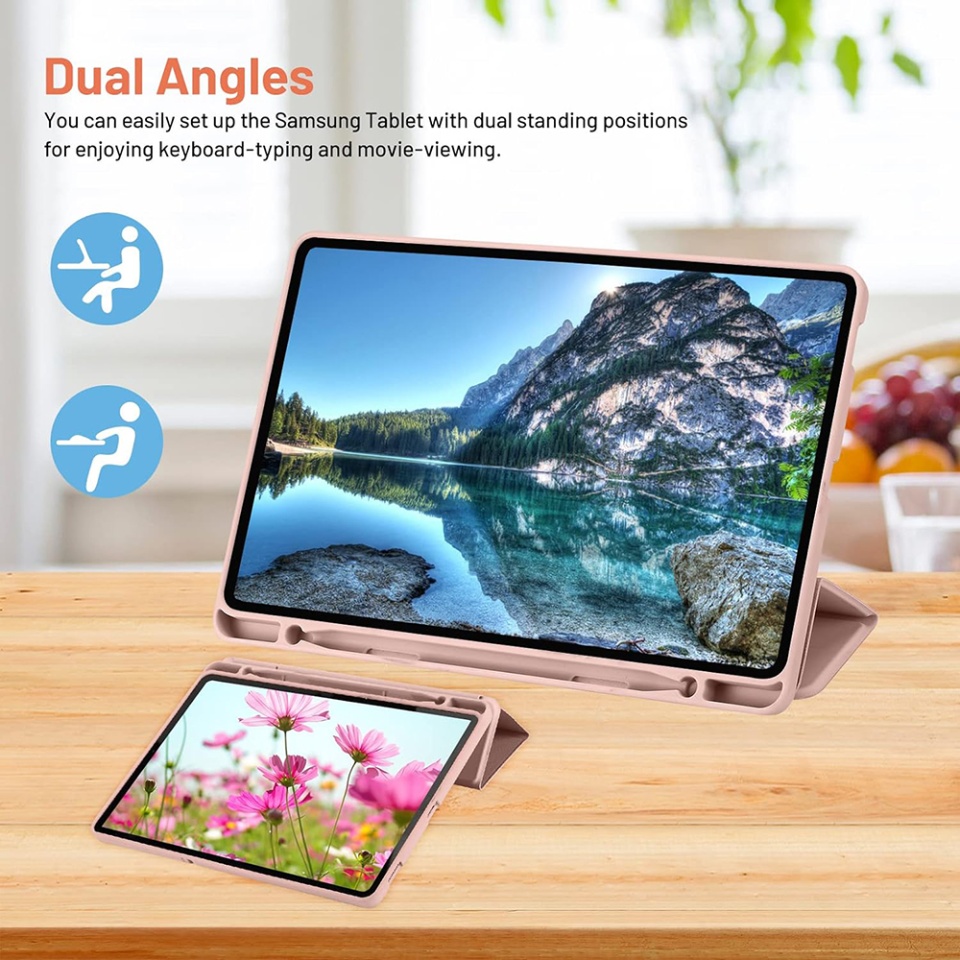 Husa tableta pentru Samsung Galaxy Tab S6 Lite (2020/2022/2024) cu suport cu 2 Unghiuri și functie Sleep/Wake, SKDR OfficeMate - Roz - 3 | YEO
