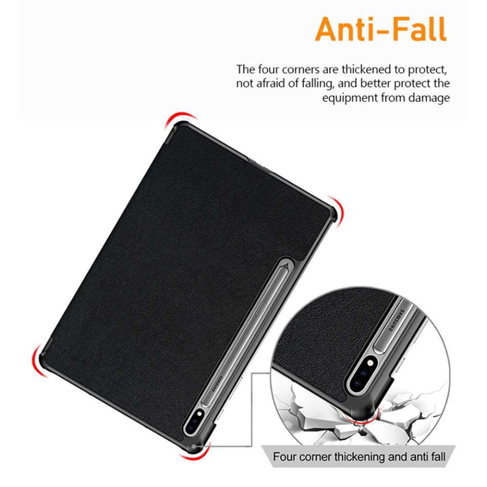 Husa tableta pentru Samsung Galaxy Tab S7 Plus / S8 Plus / S7 FE, SKYDDAR INNOVATION, cu suport Multi-Unghi si functie Sleep/Wake, FoldPro, Negru, set cu sticker - 2 | YEO