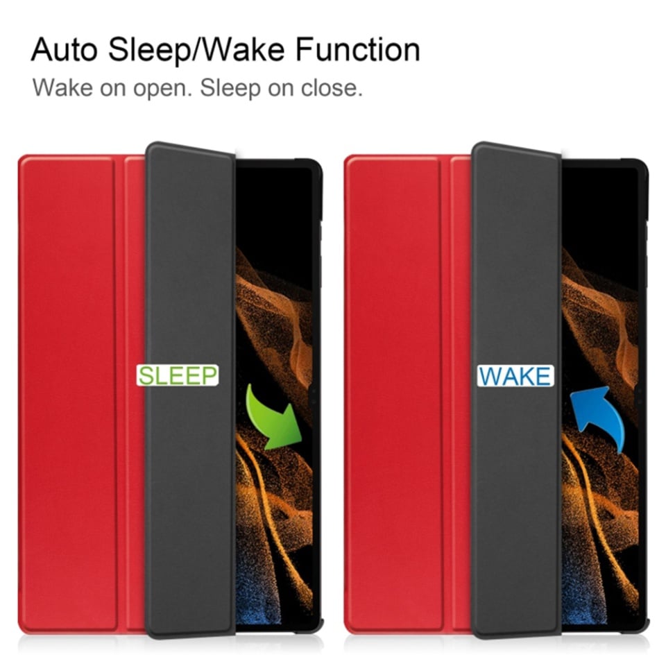 Husa tableta pentru Samsung Galaxy Tab S9 Plus / S9 FE Plus / S10 Plus, SKYDDAR INNOVATION, cu suport Multi-Unghi si functie Sleep/Wake, FoldPro, Rosu, set cu sticker - 2 | YEO