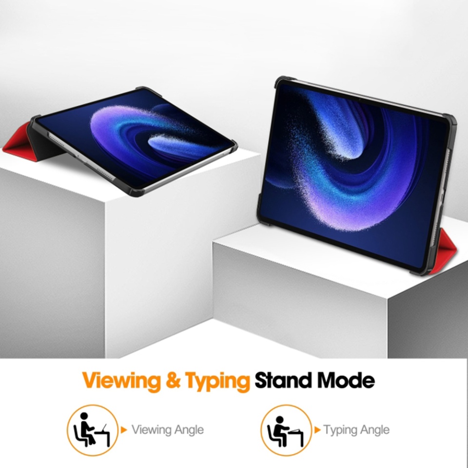 Husa tableta pentru Xiaomi Pad 6 / Pad 6 Pro, SKYDDAR INNOVATION, cu suport Multi-Unghi si functie Sleep/Wake, FoldPro, Rosu, set cu sticker - 1 | YEO