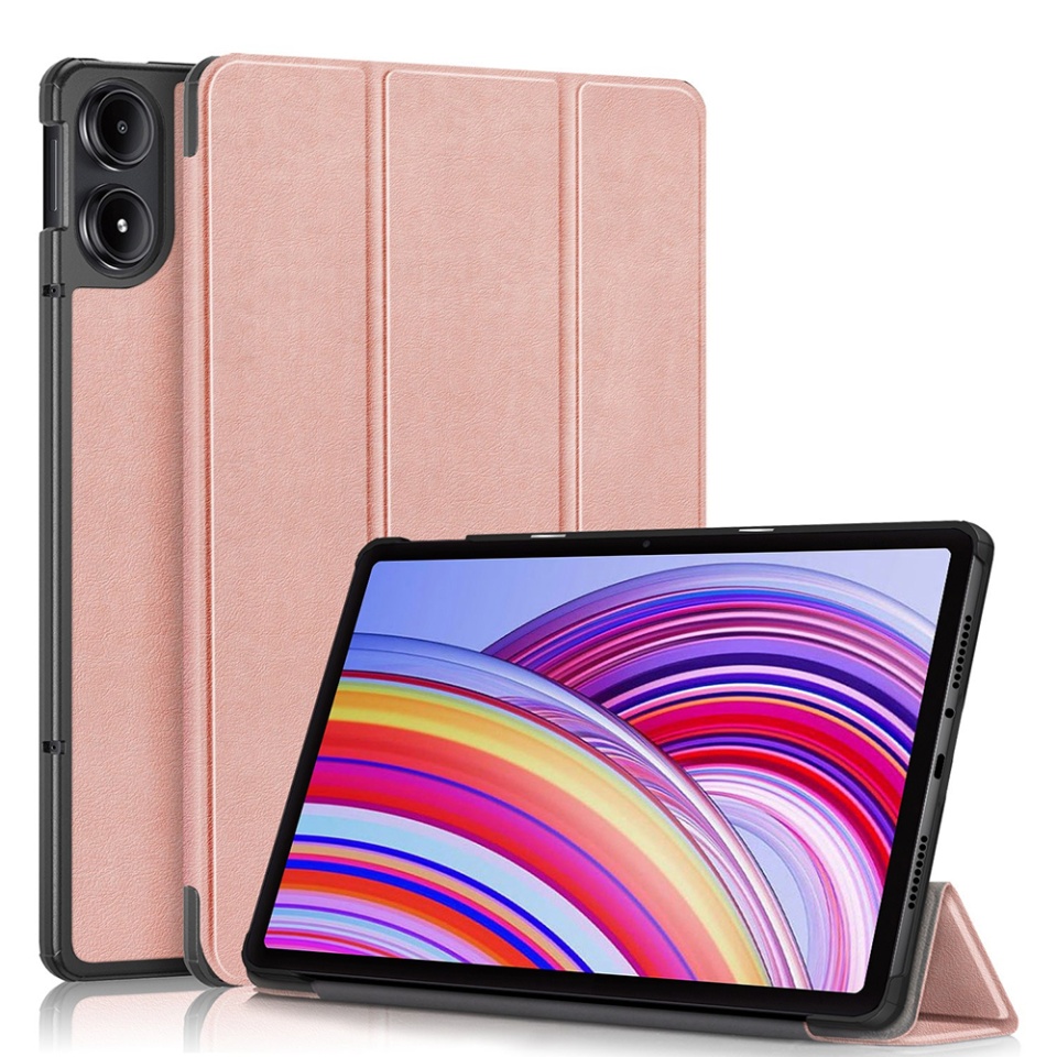 Husa tableta pentru Xiaomi Redmi Pad Pro / Redmi Pad Pro 5G / Poco Pad, SKYDDAR INNOVATION, cu suport Multi-Unghi si functie Sleep/Wake, FoldPro, Roz, set cu sticker