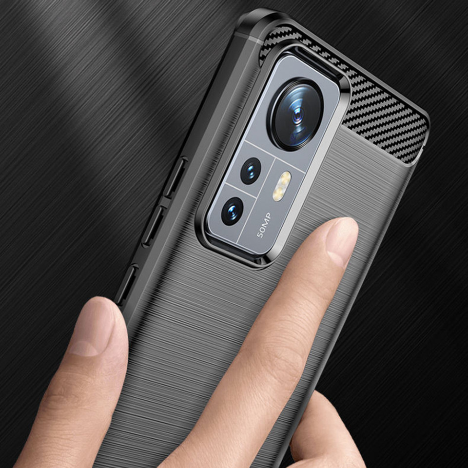 Husa Xiaomi 12 din silicon, Slim, cu textura Fibra Carbon - Negru - 2 | YEO