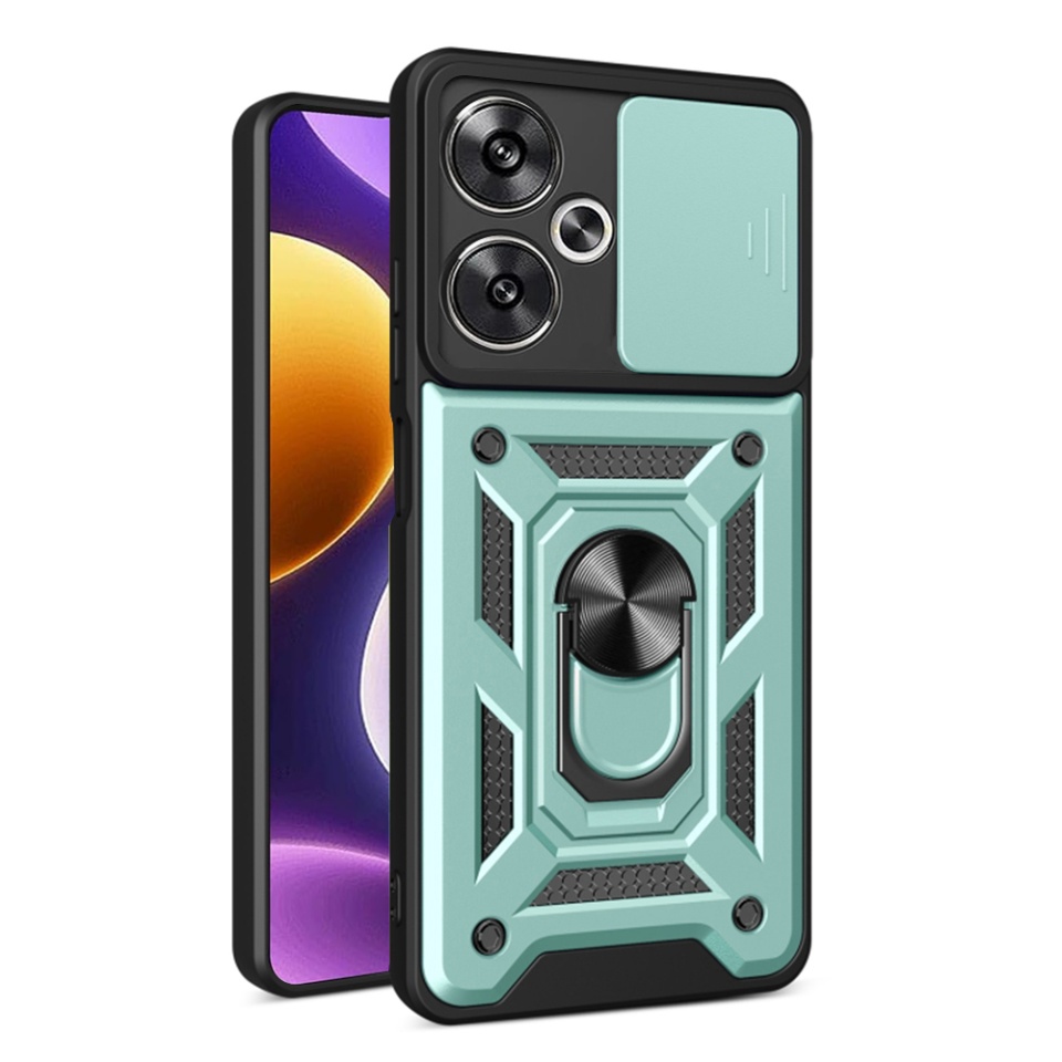 Husa Xiaomi Poco F6 cu inel magnetic si protectie camera Skyddar CamShield - Verde