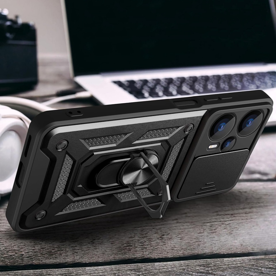 Husa Xiaomi Poco F6 cu inel magnetic si protectie camera Skyddar CamShield - Negru - 2 | YEO