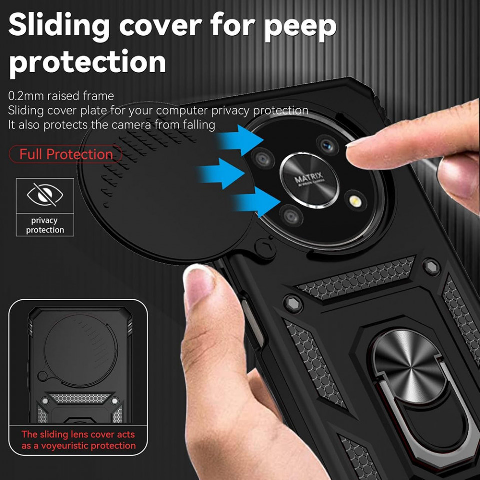 Husa Xiaomi Redmi A3 cu inel magnetic si protectie camera Skyddar CamShield - Negru - 3 | YEO