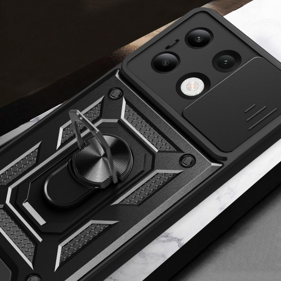 Husa Xiaomi Redmi Note 13 4G cu inel magnetic si protectie camera Skyddar CamShield - Rose Gold - 1 | YEO