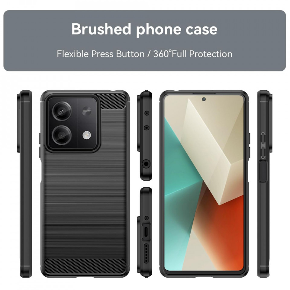 Husa Xiaomi Redmi Note 13 4G din silicon, Slim, cu textură Fibra Carbon - Negru - 1 | YEO