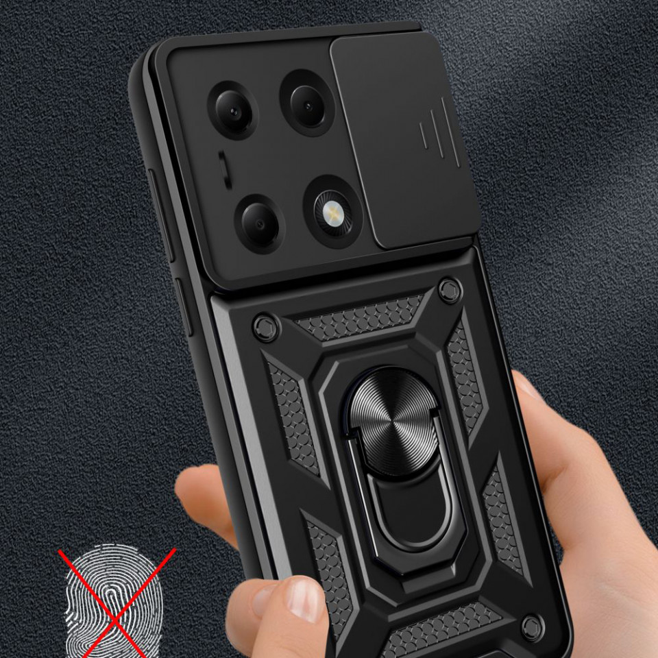Husa Xiaomi Redmi Note 13 Pro 4G / Poco M6 Pro 4G cu inel magnetic si protectie camera Skyddar CamShield - Negru - 1 | YEO