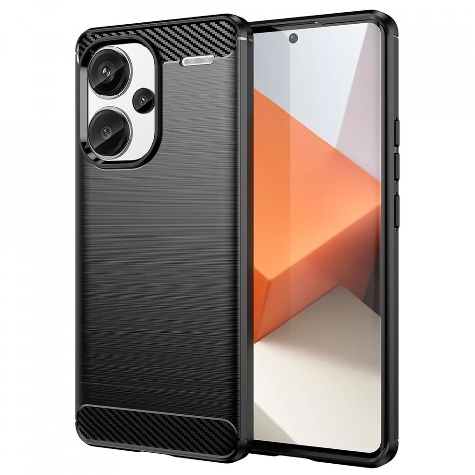 Husa Xiaomi Redmi Note 13 Pro+ 5G din silicon, Slim, cu textură Fibra Carbon - Negru