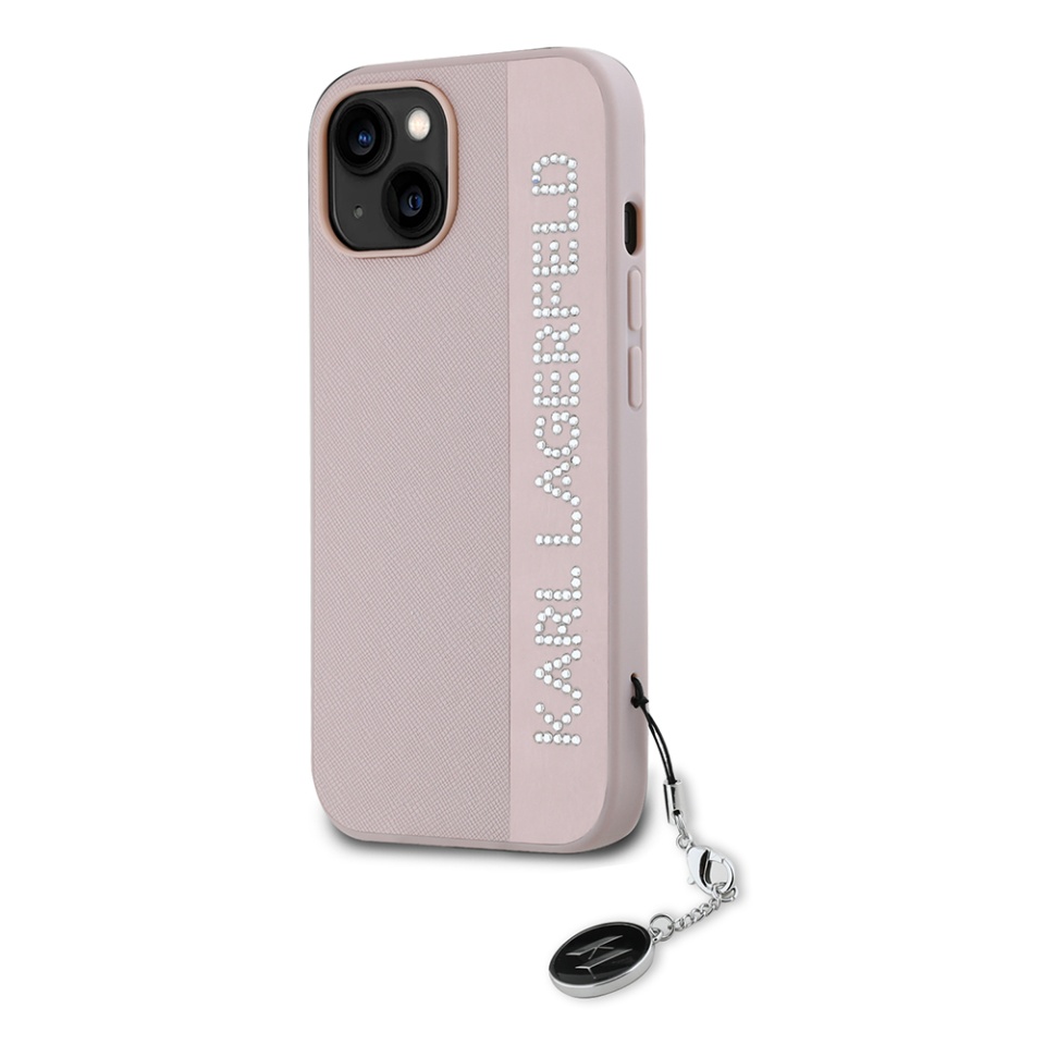 Huse pentru iPhone 15, Karl Lagerfeld, Saffiano Rhinestones&Charm, Roz - 3 | YEO