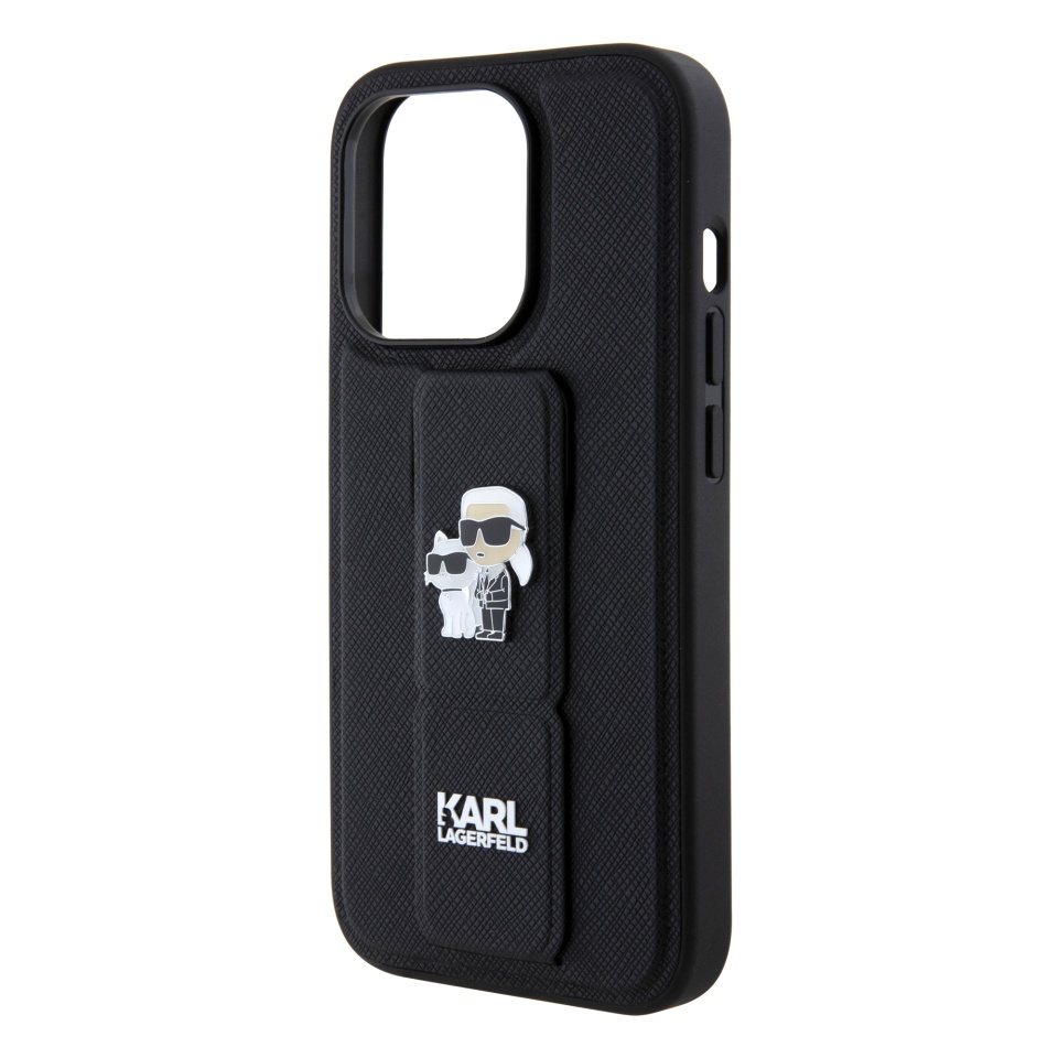 Huse pentru iPhone 15 Pro, Karl Lagerfeld, Saffiano Gripstand, Negru - 1 | YEO