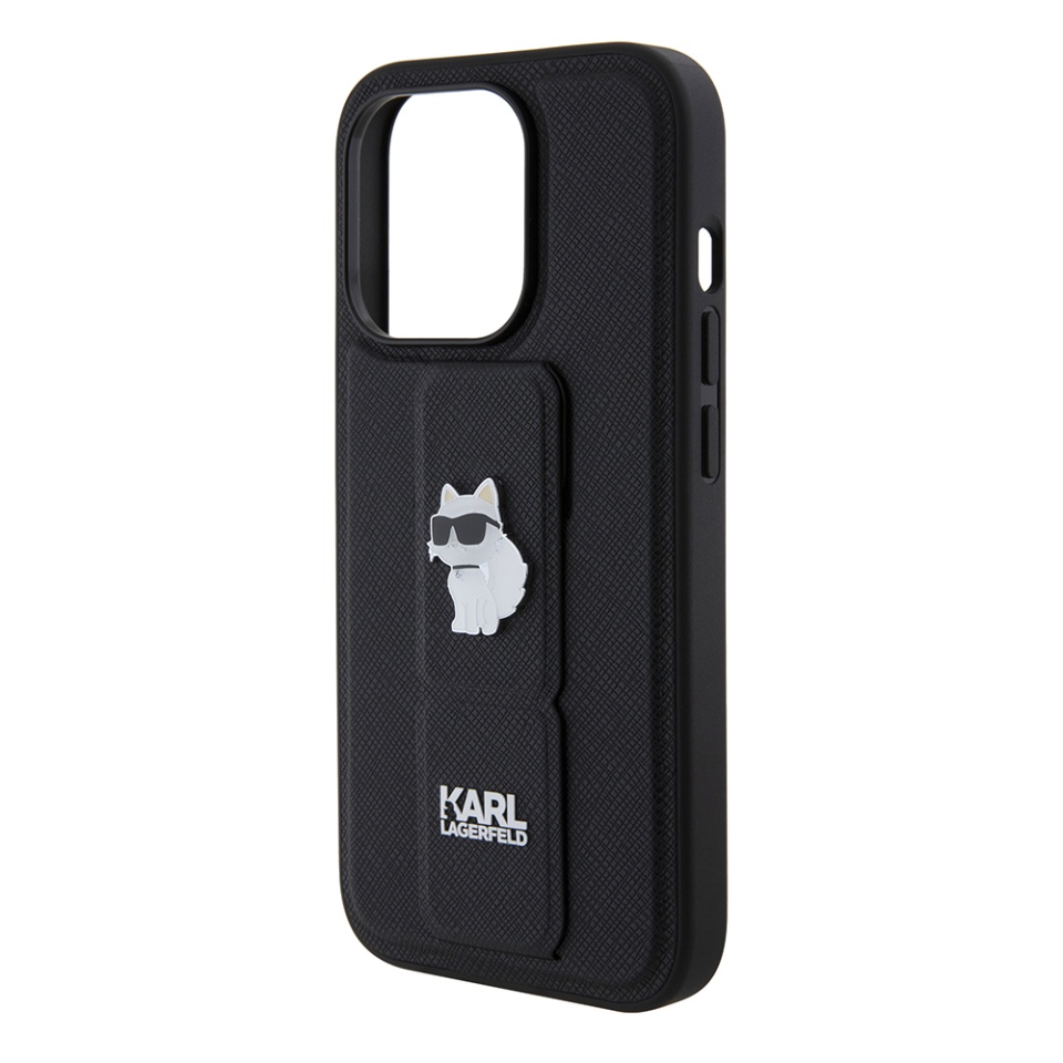 Huse pentru iPhone 15 Pro, Karl Lagerfeld, Saffiano Gripstand, Negru - 2 | YEO