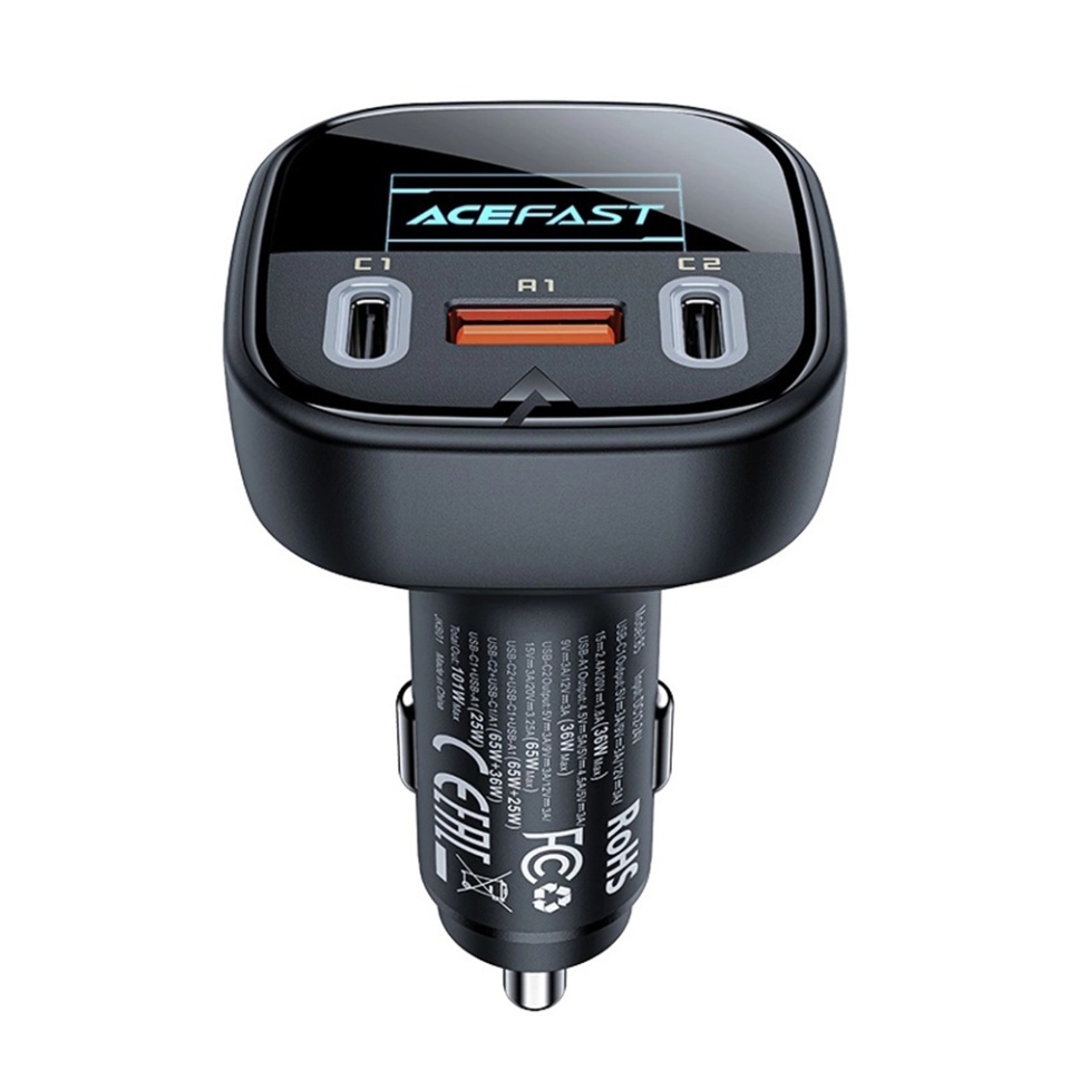Incarcator Auto 101W, 2x Type-C + 1x USB, Fast Charging, OLED Display, Corp Metalic Zinc, Acefast B5, Negru - 2 | YEO