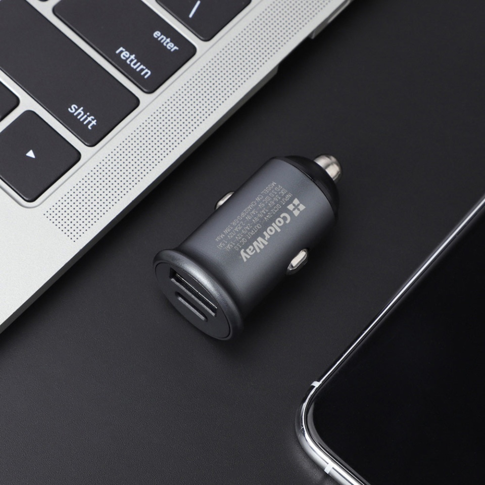 Incarcator Auto 38W, 1x USB-A QC3.0, 1x Type-C PD20W, Fast Charge, ColorWay CW-CHA029PD, Gri - 2 | YEO