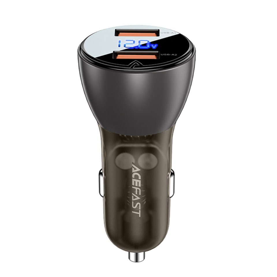 Incarcator Auto 45W, 2x USB, Dual Fast Charging, Ecran LED Digital, Design Transparent, Acefast B7, Negru