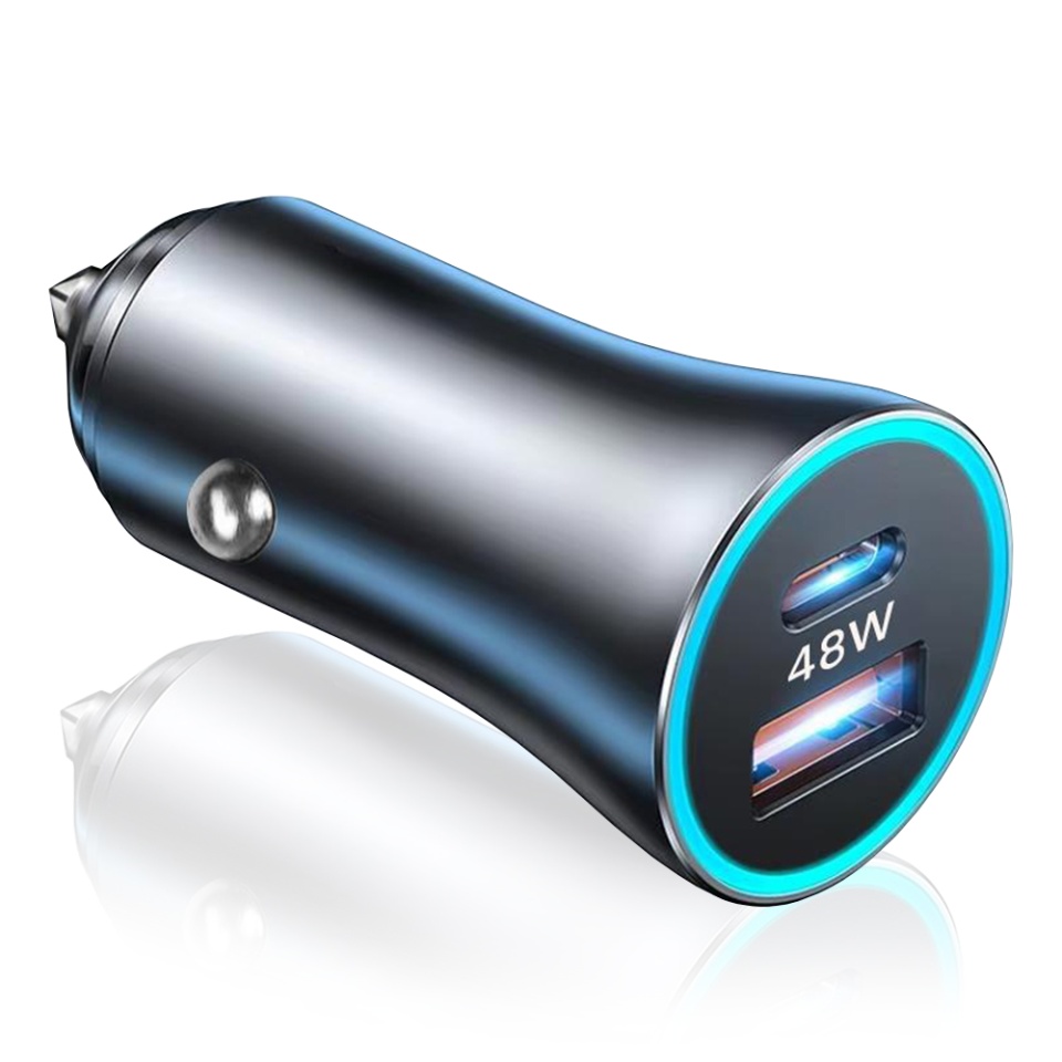 Incarcator Auto Fast Charge Type-C 30W, USB QC 18W, Skyddar RescueVolt, set cu sticker, Gri - 1 | YEO