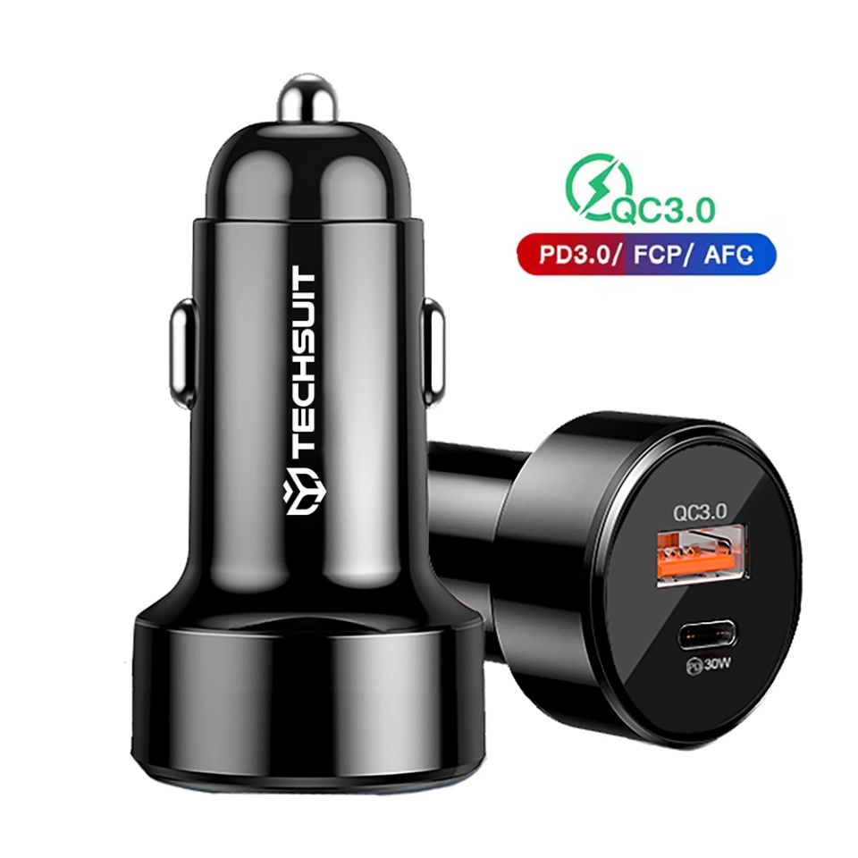 Incarcator auto Fast Charge, USB QC3.0 18W, Type-C PD30W, 48W, Techsuit TE-P31 - Negru