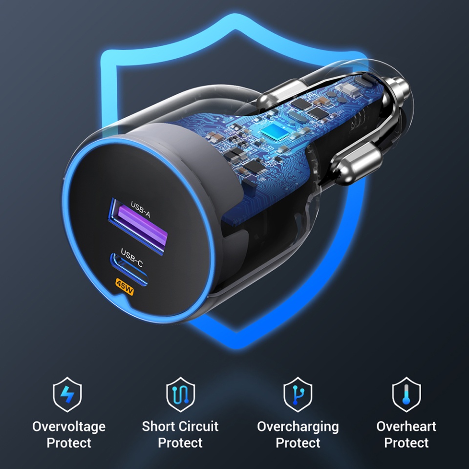 Incarcator Auto Fast Charging, Type-C, USB, 63W, 3A, PD3.0, QC 3.0, Ugreen EC701, Negru - 3 | YEO