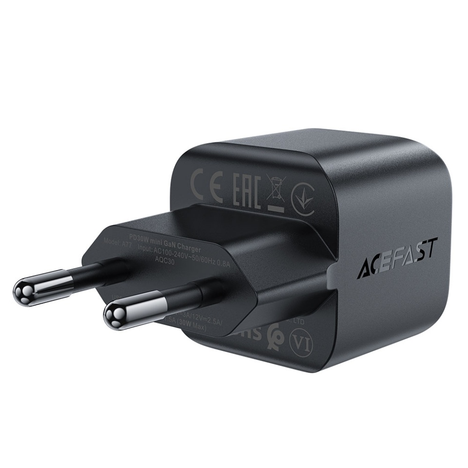 Incarcator Priza 30W, 1x Type-C, Mini GaN, Power Delivery, Design Compact, Acefast A77, Negru - 1 | YEO