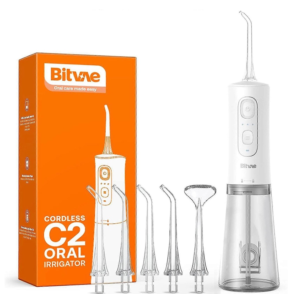 Irigator bucal electric Bitvae ,3 moduri si 5 trepte de intensitate, rezervor 260ml, capete rotative 360°, autonomie 40 zile, rezistent la apa, BVC2, Alb