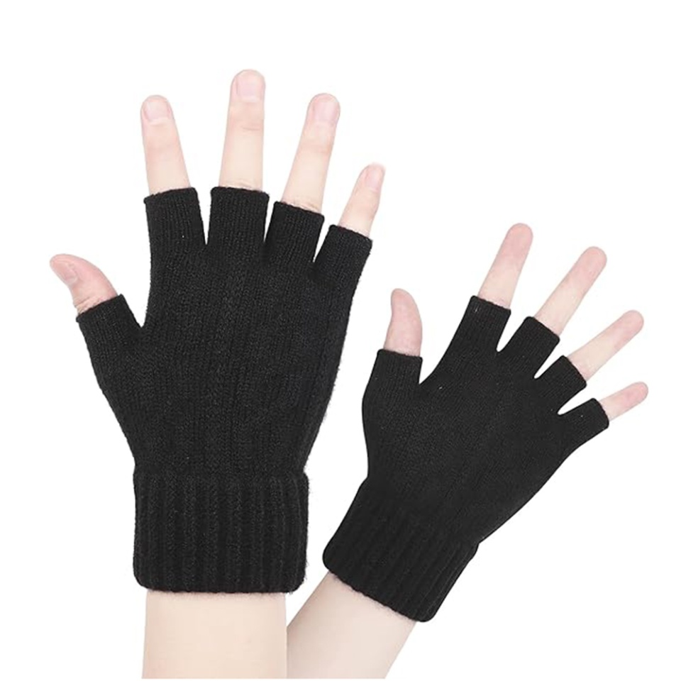 Manusi scurte, fara degete, de Dama, Captusite, Compatibile cu Ecran Tactil, SKDR ST0014 - Negru