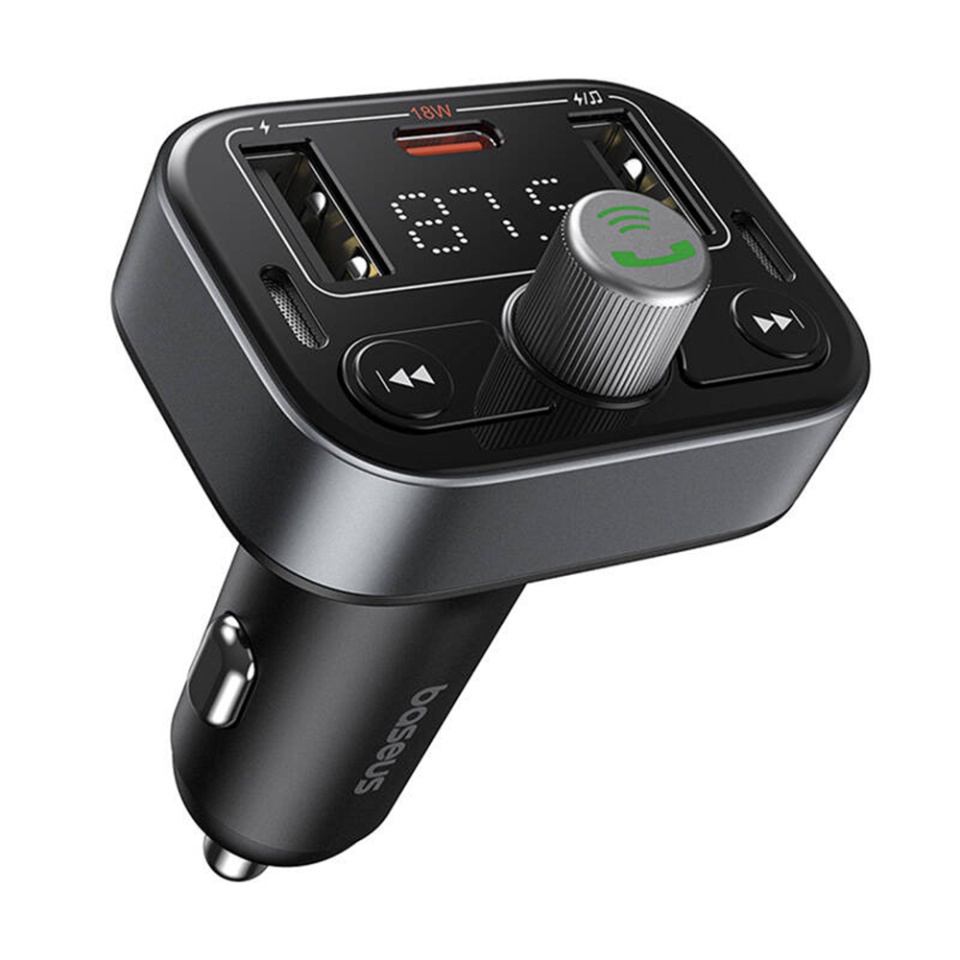 Modulator FM si Incarcatir Auto cu Bluetooth 5.3, USB, USB-C, Display, PD18W, Baseus S-09 Pro- Negru