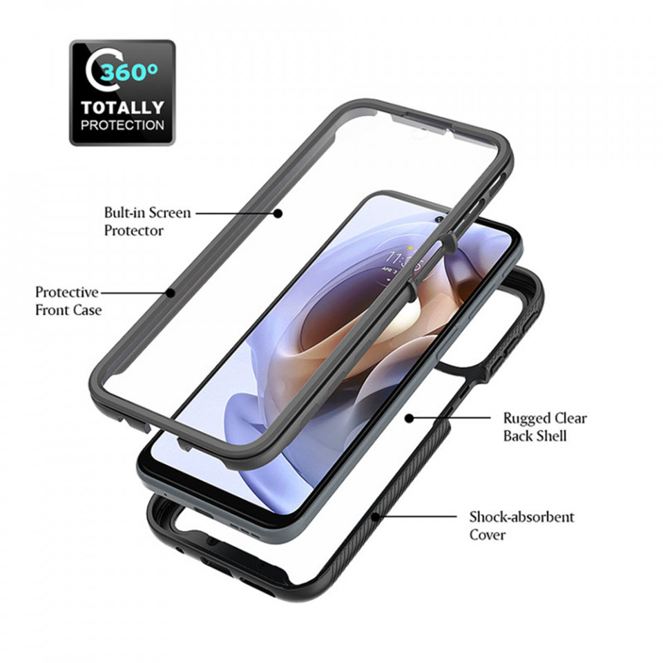 [Pachet 360°] Husa + Folie Motorola Moto G71 5G, Techsuit Defense - Negru - 3 | YEO