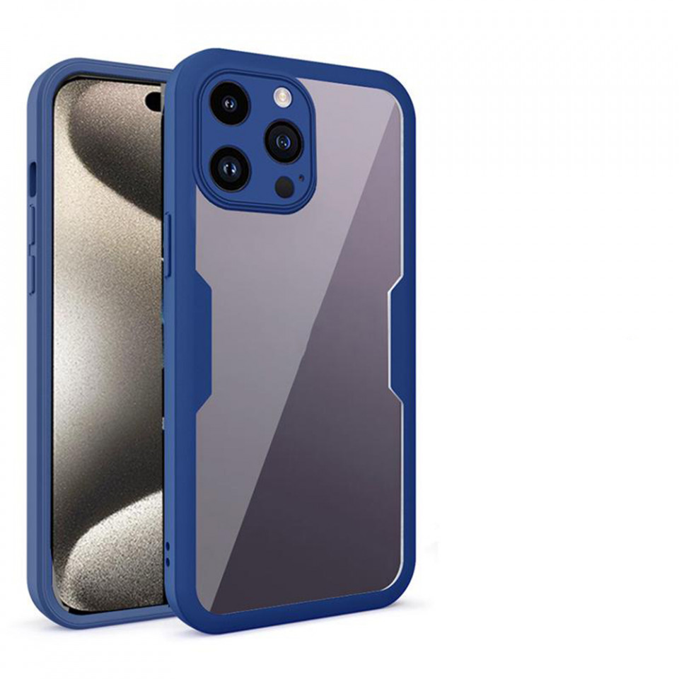 [Pachet 360°] Husa + Folie pentru iPhone 15 Pro Max, SKDR ColorShield 360° - Albastru