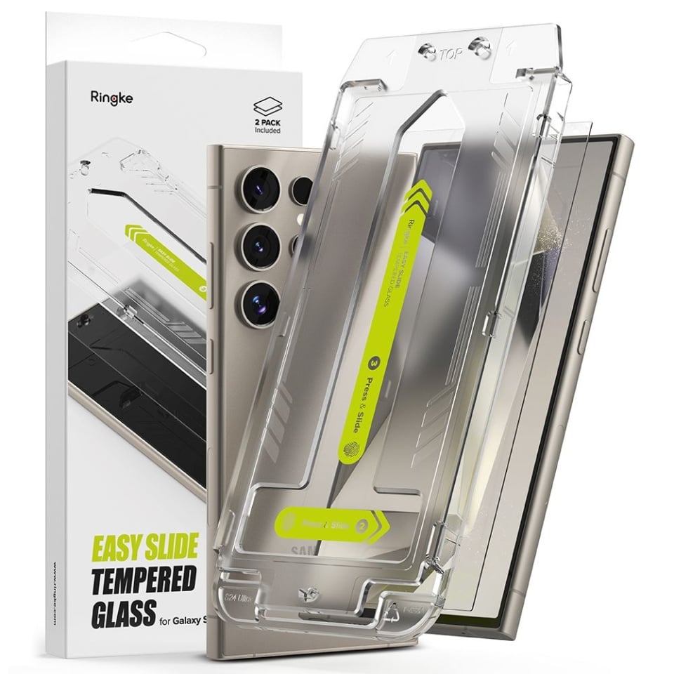 [Pachet x2] Folie sticla Samsung Galaxy S24 Ultra, Claritate si Protectie Maxima, Strat Oleofobic Anti-Amprenta, Ringke Easy Slide - Transparenta