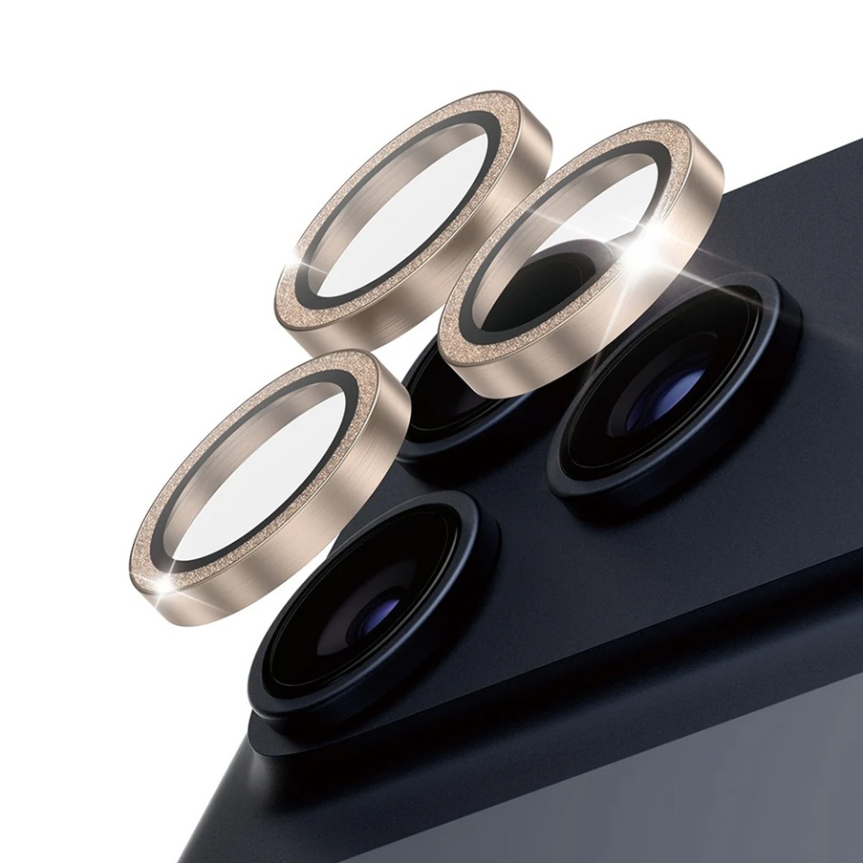 Protectie Camera pentru iPhone 16 Pro / 16 Pro Max / 17 Pro / 17 Pro Max, Hoops PanzerGlass®, cu Separare Optica, Sticla Securizata, Anti-Zgarieturi si Anti-Reflexie, Auriu - 1 | YEO