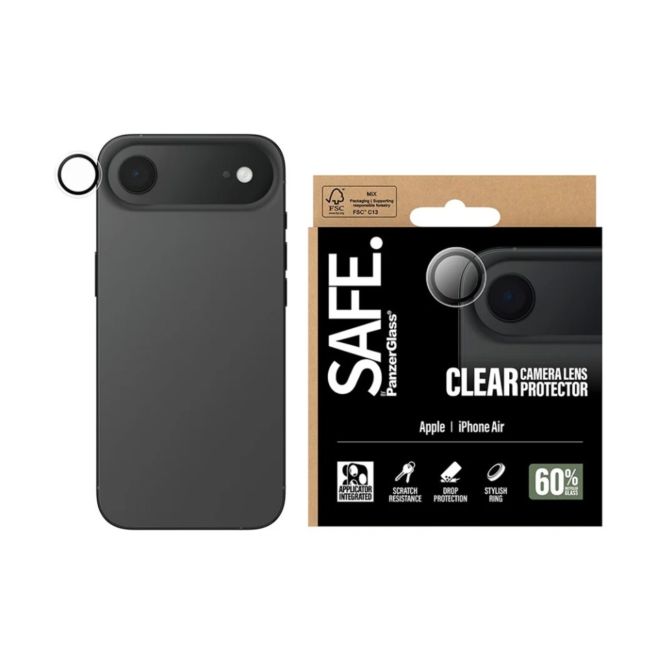 Protectie Camera pentru iPhone 17 Air, SAFE. PanzerGlass®, cu Separare Optica, Sticla Securizata, Anti-Zgarieturi si Anti-Reflexie, Transparent