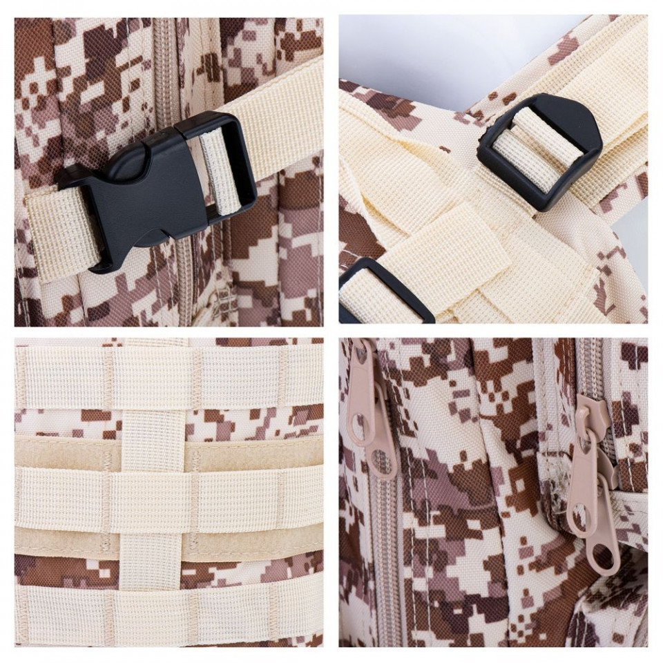 Rucsac Tactic 35L, Impermeabil, Compartimente Multiple, Curele Reglabile, Ideal Outdoor, Forcell Ranger Shark, Desert Camo - 3 | YEO