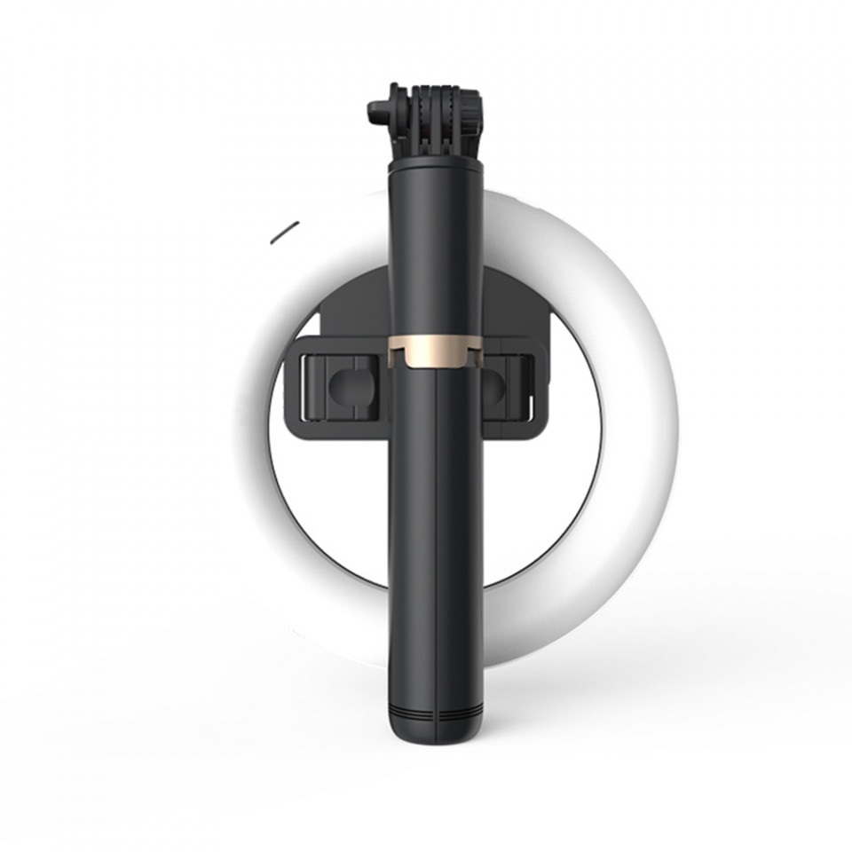 Selfie stick cu trepied si Ring LED, dimensiune 80cm, telecomanda Bluetooth, Skyddar Self - Negru - 3 | YEO